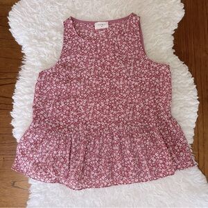 Everly Ruffled Feminine 90s Ditsy Floral Sleeveless Tank Top Pink Size Small